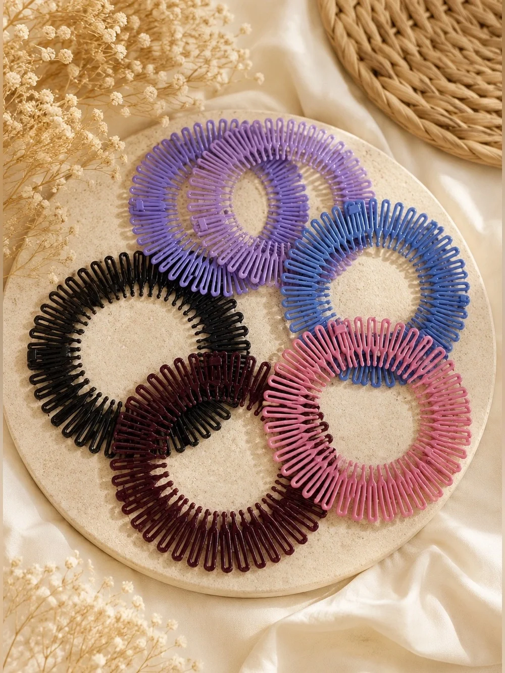 Vintage 6-Piece Magic Stretch Hair Comb Set Multicolor Flexible Expandable